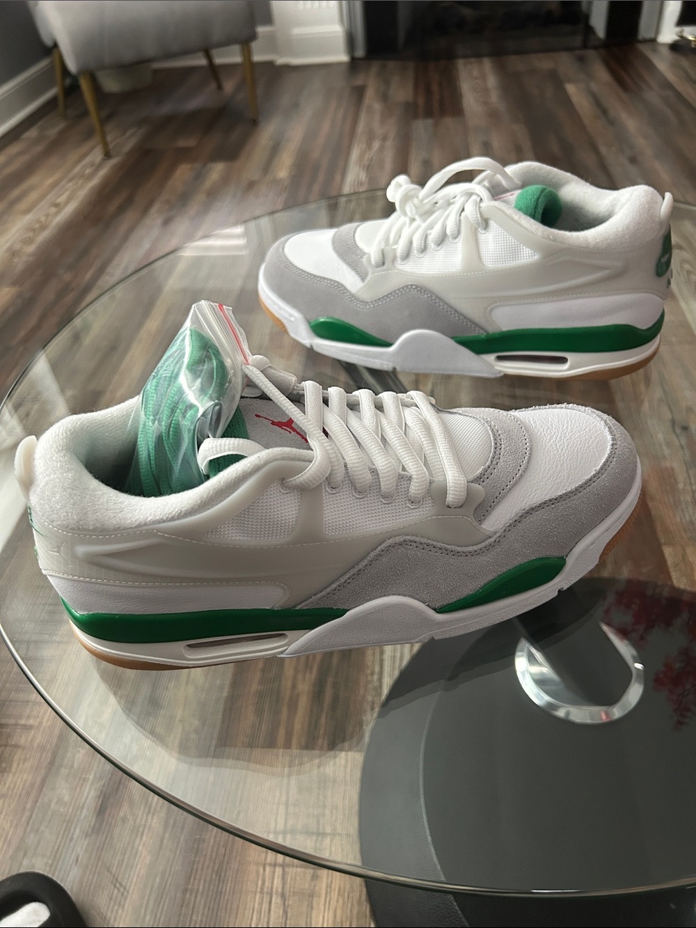 Air Jordan White and Green Men's Low-Top Athletic Sneakers